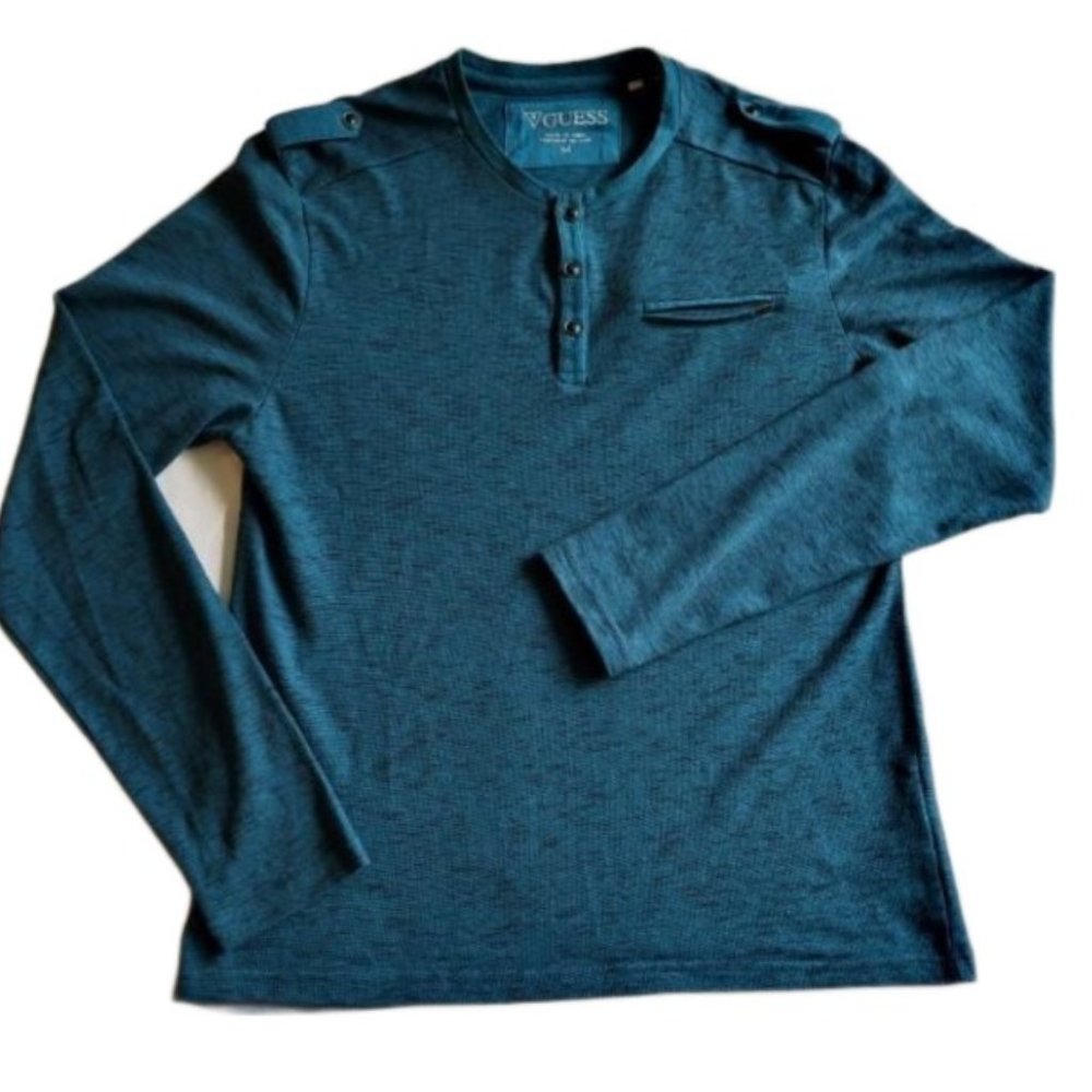 Guess Henley style sweater, teal green, medium